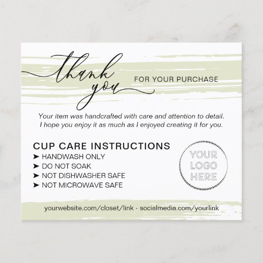 Green Small Business Tumbler Cup Care Instructions Flyer (Voorkant)