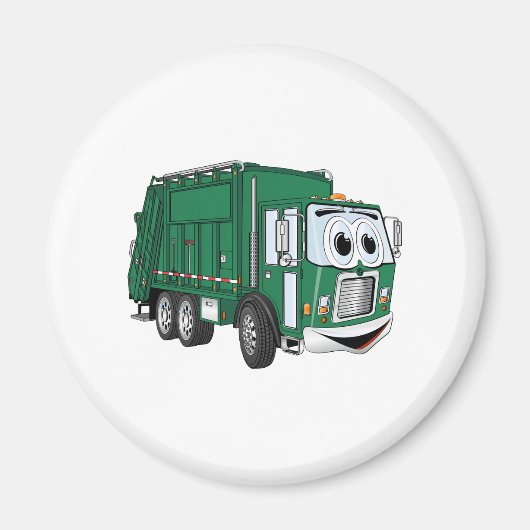 Green Smiling Garbage Truck Cartoon Magneet (Voorkant)