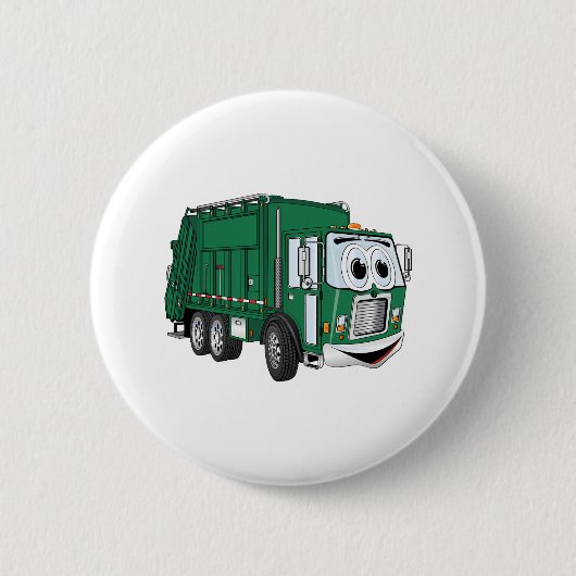 Green Smiling Garbage Truck Cartoon Ronde Button 5,7 Cm (Voorkant)