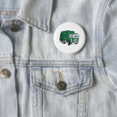 Green Smiling Garbage Truck Cartoon Ronde Button 5,7 Cm (In situ)