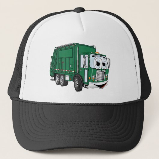 Green Smiling Garbage Truck Cartoon Trucker Pet (Voorkant)
