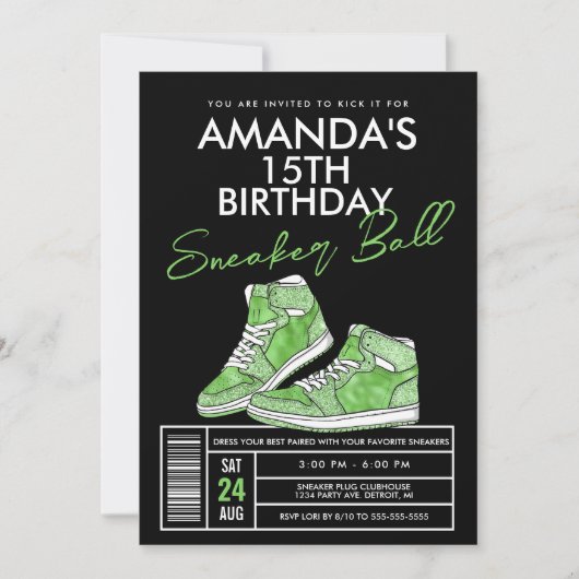 Green Sneaker Ball Birthday Uitnodiging (Voorkant)