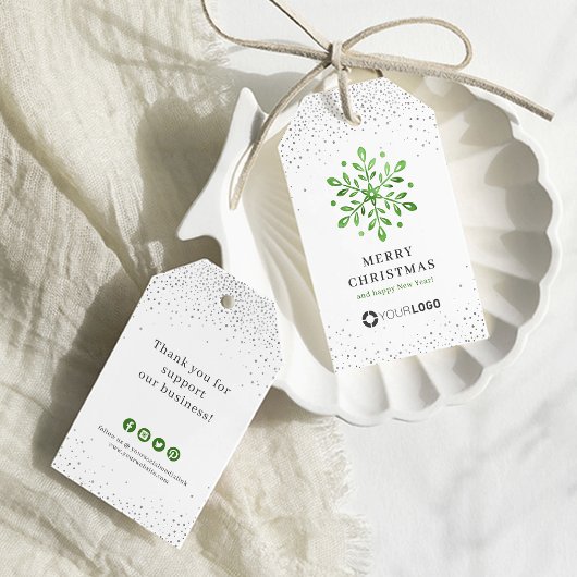 Green sneeuwvlok bedrijf logo Christmas Cadeaulabel