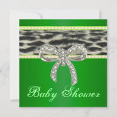 Green Snow Leopard Diamond Bow Baby shower Invite Kaart (Voorkant)