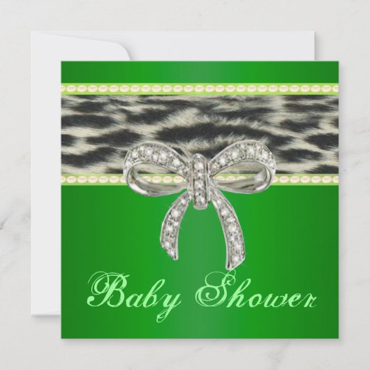 Green Snow Leopard Diamond Bow Baby shower Invite Kaart (Voorkant)