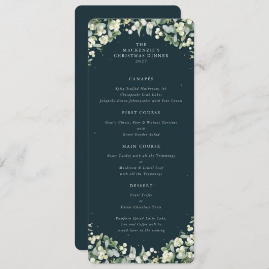 Green Snowberry Christmas Dinner Flat 4 Course Menu (Voorkant / Achterkant)