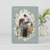 Green Snowberry+Eucalyptus Christmas Photo Feestdagenkaart (Staand voorkant)