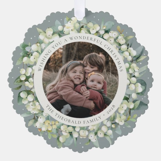 Green Snowberry+Eucalyptus Christmas Wreath Photo  Ornament Kaart (Voorkant)