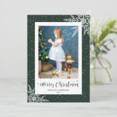 Green Snowflake Calligrafie Feestdagenkaart (Staand voorkant)