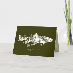 Green Snowflake Fish Holiday Greeting Card Feestdagen Kaart