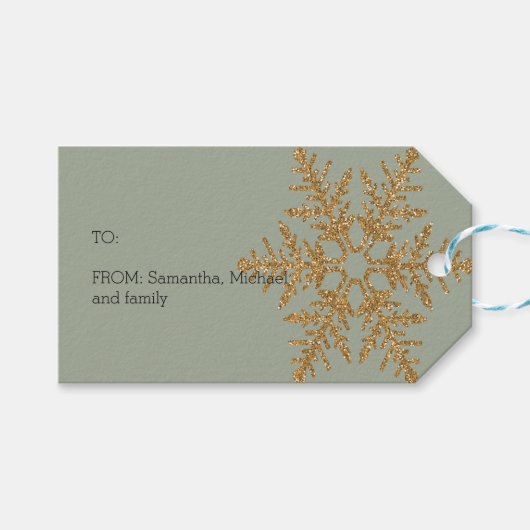 Green Snowflake Gold Glitter Cadeaulabel (Voorkant (Horizontaal))