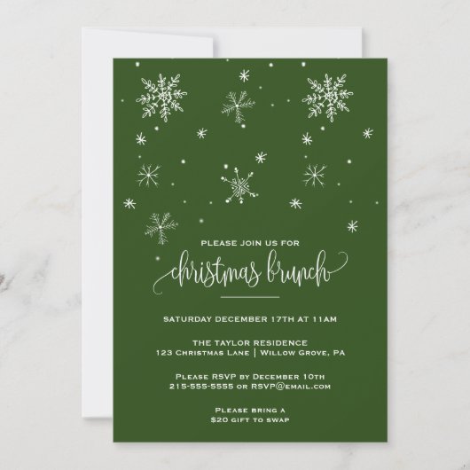 Green Snowflake Kerstmis Brunch Kaart (Voorkant)