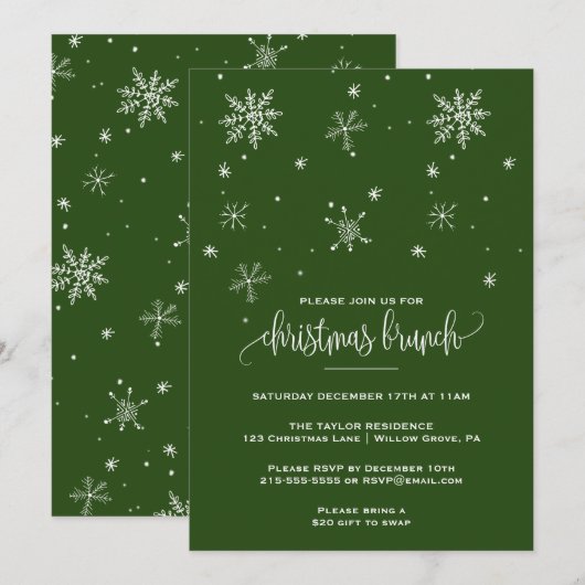 Green Snowflake Kerstmis Brunch Kaart (Voorkant / Achterkant)