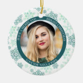 Green Snowflake Merry Bright en kerstfoto Keramisch Ornament (Voorkant)