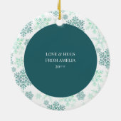 Green Snowflake Merry Bright en kerstfoto Keramisch Ornament (Achterkant)