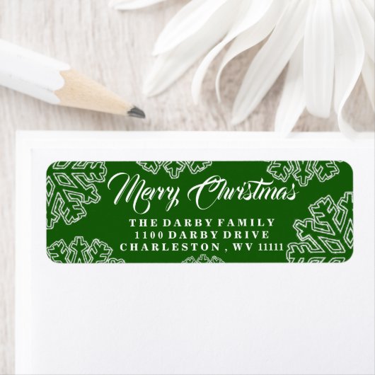 Green Snowflake Merry kerstlabel Etiket (Insitu)