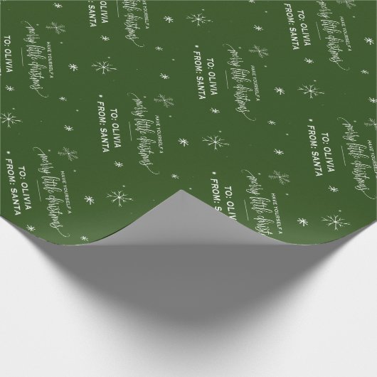 Green Snowflake "Merry Little Kerstmis" Cadeaupapier (Hoek)