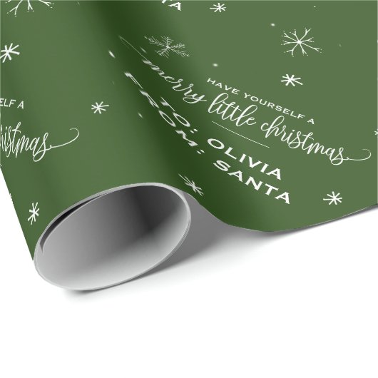 Green Snowflake "Merry Little Kerstmis" Cadeaupapier (Rol Hoek)
