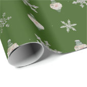 Green Snowflake Ornament Wrapping Paper Cadeaupapier (Rol Hoek)