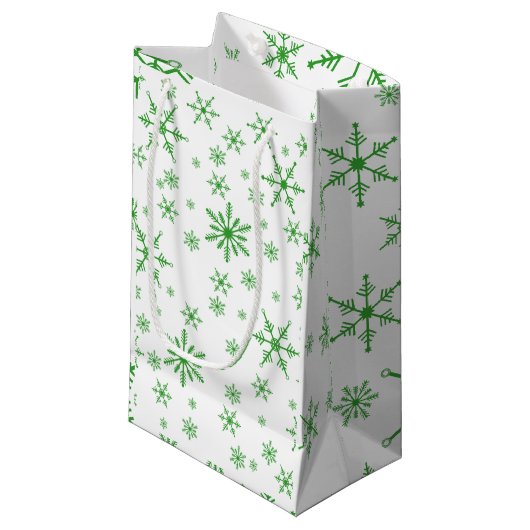 Green Snowflake Pattern Klein Cadeauzakje (Voorkant Gekanteld)