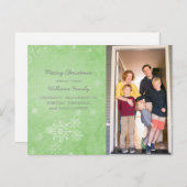 Green Snowflake Swirls Holiday Foto Briefkaart (Voorkant / Achterkant)