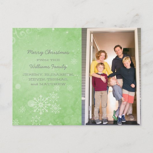 Green Snowflake Swirls Holiday Foto Briefkaart (Voorkant)