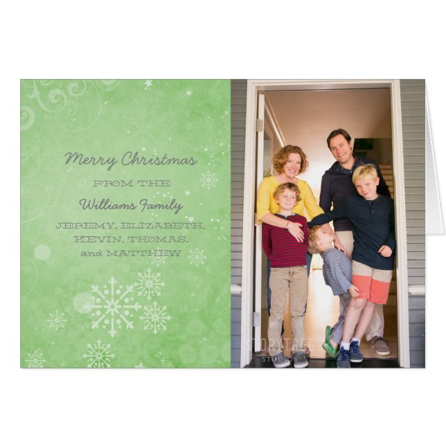 Green Snowflake Swirls Holiday Fotokaart (Voorkant Horizontaal)