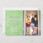 Green Snowflake Swirls Holiday Photo Flat Kaart (Voorkant)