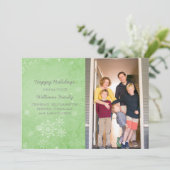 Green Snowflake Swirls Holiday Photo Flat Kaart (Staand voorkant)