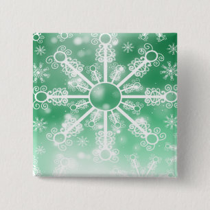 Green Snowflake Vierkante Button 5,1 Cm