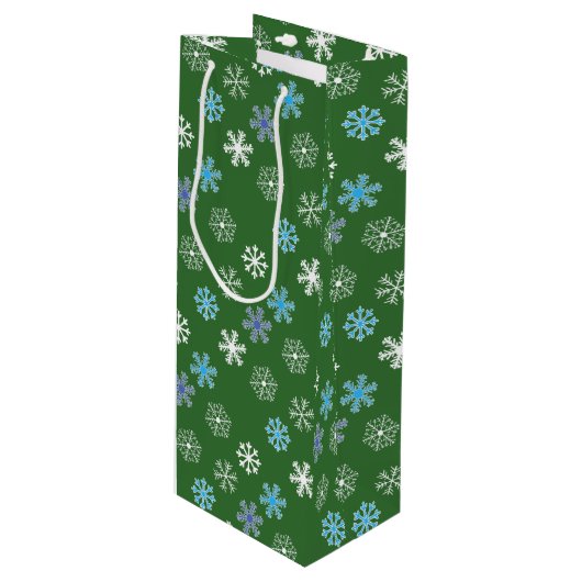 Green Snowflake Wijn Cadeautas (Voorkant Gekanteld)