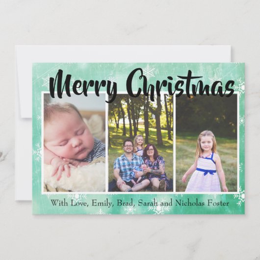 Green Snowflakes personaliseer de kerstfoto Feestdagenkaart (Voorkant)