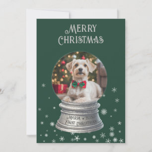 Green Snowglobe Snowflake Foto Flat Holiday Kaart