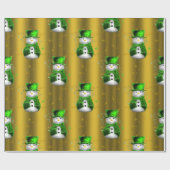 Green Snowman op Gold Kerstmis Cadeaupapier (Vlak)