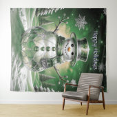 Green Snowman Snowflakes Holiday Backdrop Wandkleed (In Situ (horizontaal))