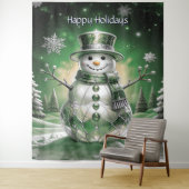 Green Snowman Snowflakes Holiday Backdrop Wandkleed (In situ)