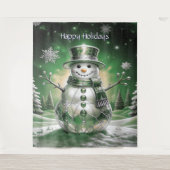 Green Snowman Snowflakes Holiday Backdrop Wandkleed (Voorkant)