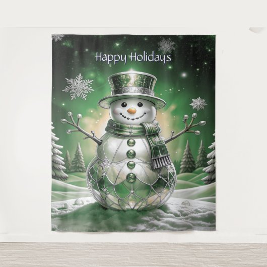 Green Snowman Snowflakes Holiday Backdrop Wandkleed (Voorkant)