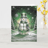Green Snowman Snowflakes Holiday Card Kaart (Gele Bloem)