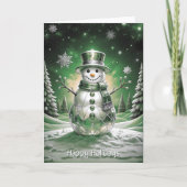 Green Snowman Snowflakes Holiday Card Kaart (Voorkant)