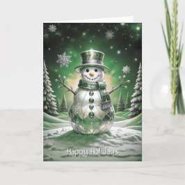 Green Snowman Snowflakes Holiday Card Kaart