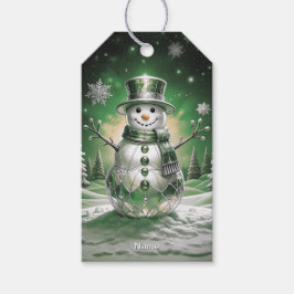 Green Snowman Snowflakes Holiday Gift Tag Cadeaulabel