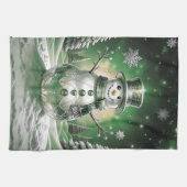 Green Snowman Snowflakes Holiday Kitchen Towel Theedoek (Horizontaal)