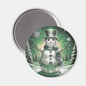 Green Snowman Snowflakes Holiday Magnet (Voorkant / Achterkant)