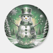 Green Snowman Snowflakes Holiday Magnet (Voorkant)