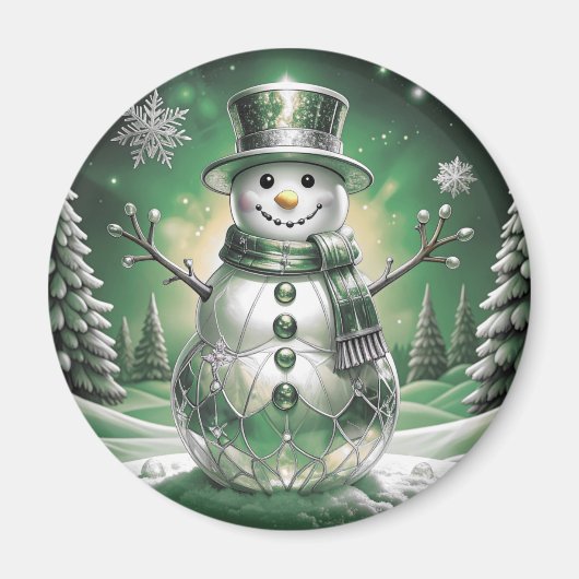 Green Snowman Snowflakes Holiday Magnet (Voorkant)