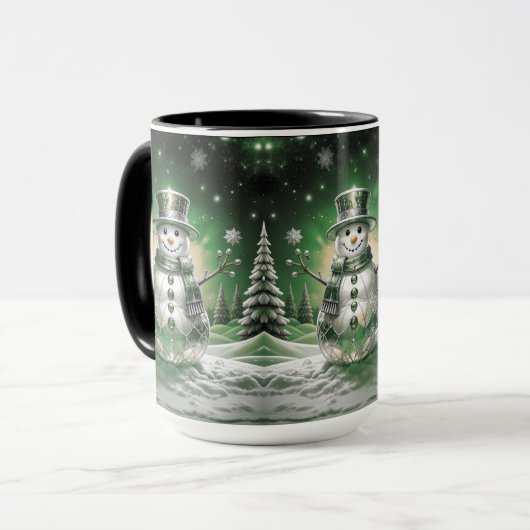 Green Snowman Snowflakes Holiday Mug Mok (Voorkant links)