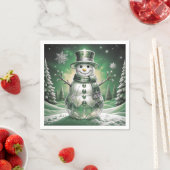 Green Snowman Snowflakes Holiday Napkin Servet (Insitu)