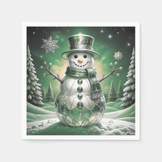 Green Snowman Snowflakes Holiday Napkin Servet (Voorkant)