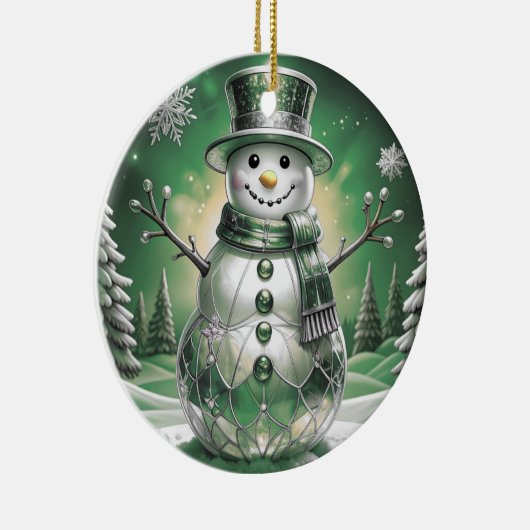 Green Snowman Snowflakes Holiday Ornament (Rechts)